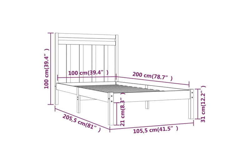 beBasic sengeramme 100x200 cm massivt træ hvid - Hvid - Møbler - Senge - Sengeramme & sengestel