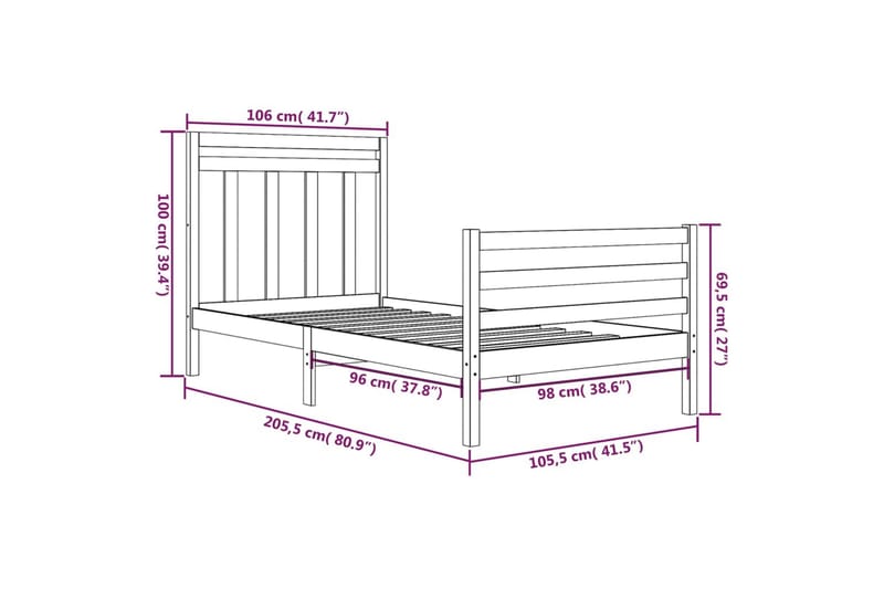 beBasic sengeramme 100x200 cm massivt træ hvid - Hvid - Møbler - Senge - Sengeramme & sengestel