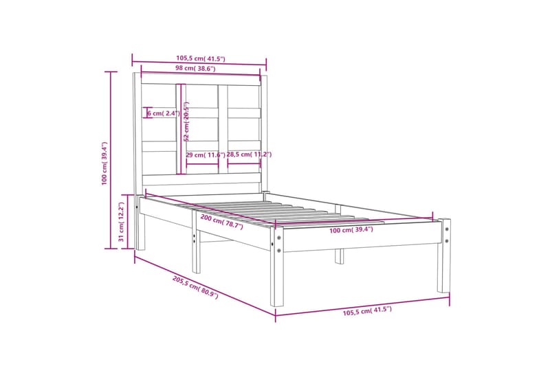 beBasic sengeramme 100x200 cm massivt træ hvid - Hvid - Møbler - Senge - Sengeramme & sengestel