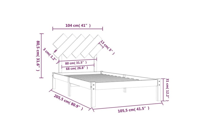 beBasic sengeramme 100x200 cm massivt træ hvid - Hvid - Møbler - Senge - Sengeramme & sengestel