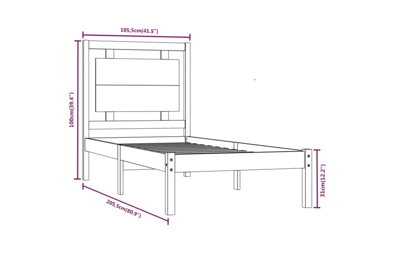 beBasic sengeramme 100x200 cm massivt træ sort - Sort - Møbler - Senge - Sengeramme & sengestel