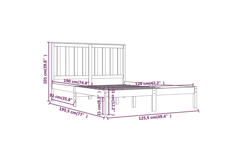 beBasic sengeramme 120x190 cm Small Double massivt fyrretræ - Brun - Møbler - Senge - Sengeramme & sengestel