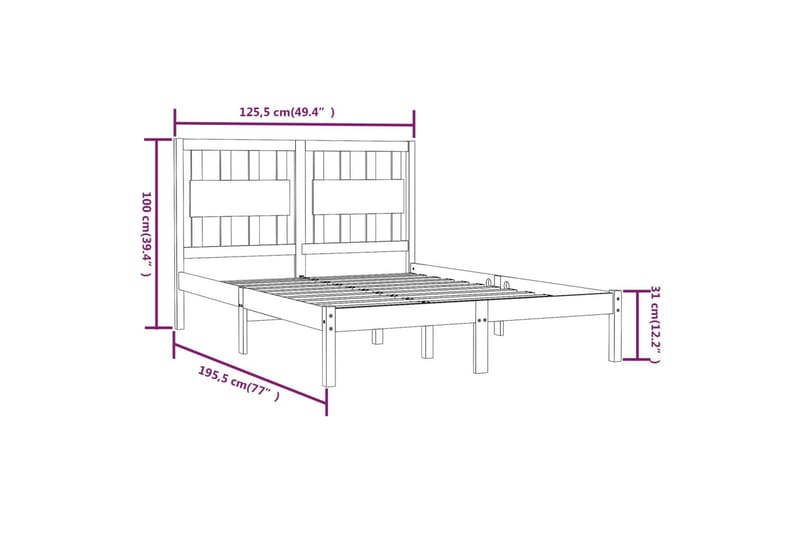 beBasic sengeramme 120x190 cm Small Double massivt fyrretræ - Brun - Møbler - Senge - Sengeramme & sengestel