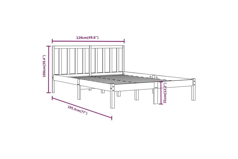 beBasic sengeramme 120x190 cm Small Double massivt fyrretræ - Brun - Møbler - Senge - Sengeramme & sengestel