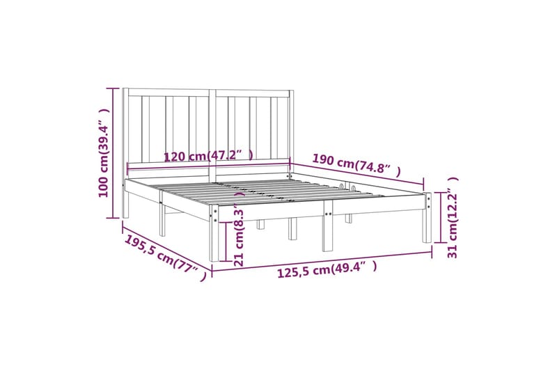 beBasic sengeramme 120x190 cm Small Double massivt fyrretræ - Brun - Møbler - Senge - Sengeramme & sengestel