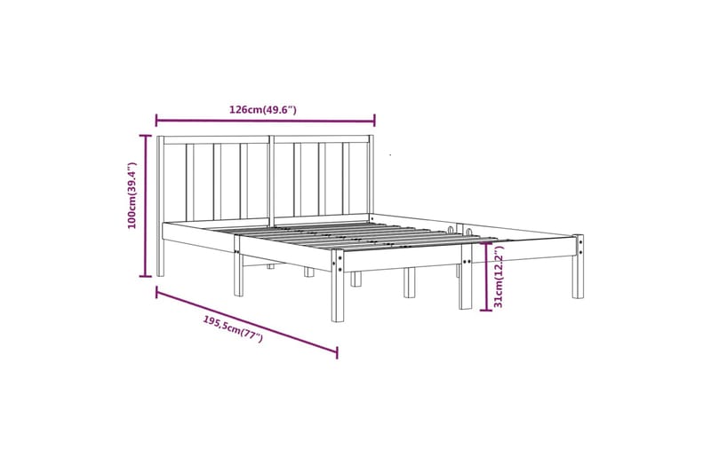 beBasic sengeramme 120x190 cm Small Double massivt fyrretræ - Brun - Møbler - Senge - Sengeramme & sengestel