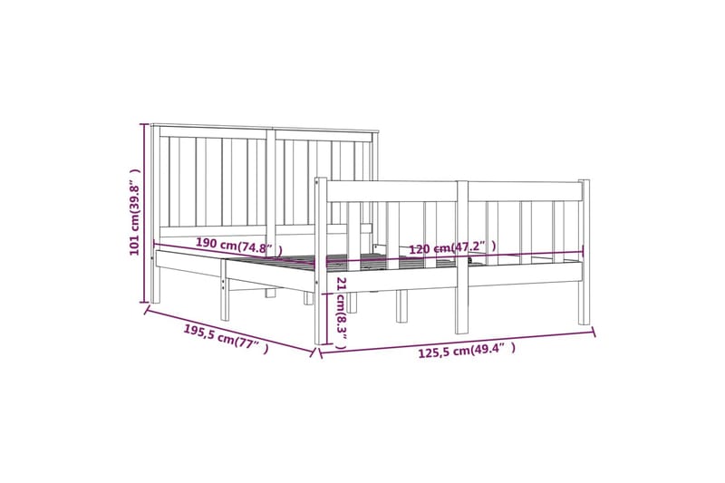 beBasic sengeramme 120x190 cm Small Double massivt fyrretræ - Brun - Møbler - Senge - Sengeramme & sengestel