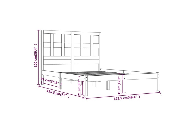 beBasic sengeramme 120x190 cm Small Double massivt fyrretræ - Brun - Møbler - Senge - Sengeramme & sengestel