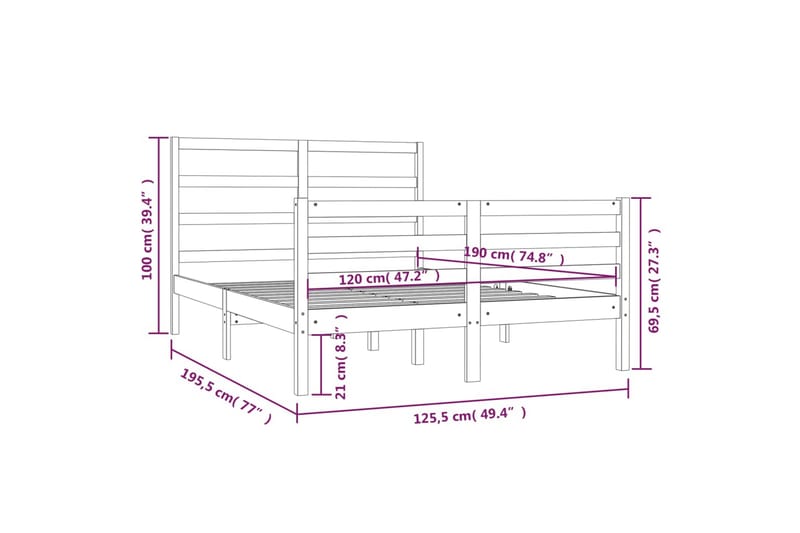 beBasic sengeramme 120x190 cm Small Double massivt fyrretræ - Brun - Møbler - Senge - Sengeramme & sengestel