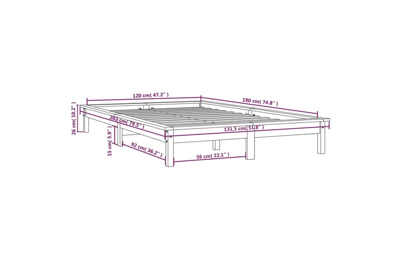 beBasic sengeramme 120x190 cm Small Double massivt fyrretræ gyldenbrun - Brun - Møbler - Senge - Sengeramme & sengestel