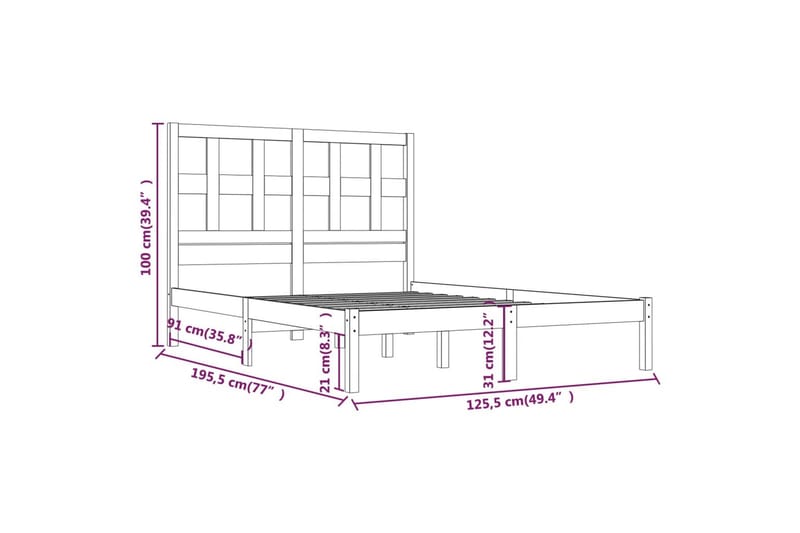 beBasic sengeramme 120x190 cm Small Double massivt fyrretræ hvid - Hvid - Møbler - Senge - Sengeramme & sengestel