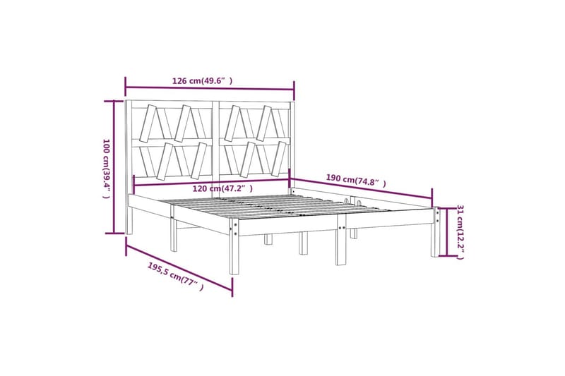 beBasic sengeramme 120x190 cm Small Double massivt fyrretræ hvid - Hvid - Møbler - Senge - Sengeramme & sengestel