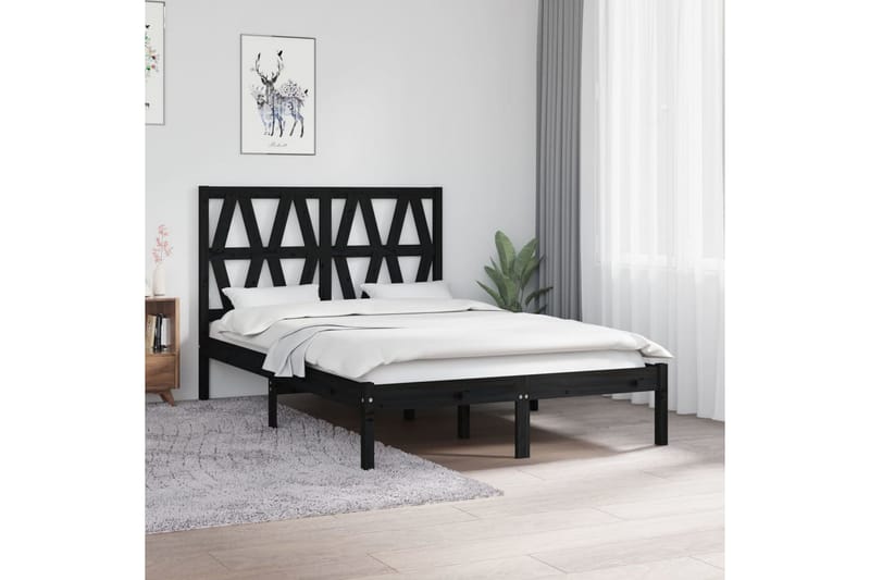 beBasic sengeramme 120x190 cm Small Double massivt fyrretræ sort - Sort - Møbler - Senge - Sengeramme & sengestel