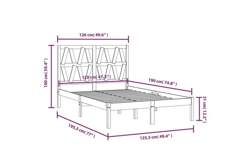 beBasic sengeramme 120x190 cm Small Double massivt fyrretræ sort - Sort - Møbler - Senge - Sengeramme & sengestel