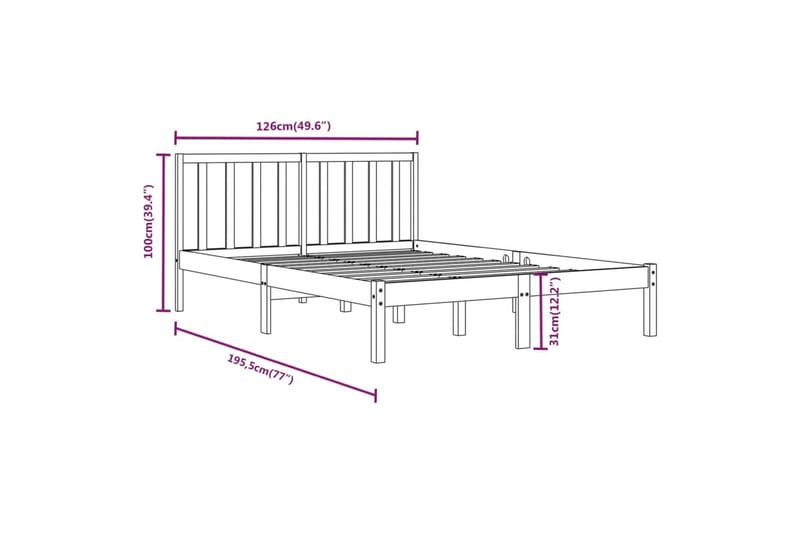 beBasic sengeramme 120x190 cm Small Double massivt fyrretræ sort - Sort - Møbler - Senge - Sengeramme & sengestel