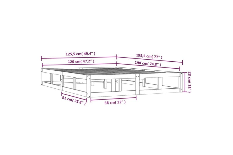 beBasic sengeramme 120x190 cm Small Double massivt træ - Brun - Møbler - Senge - Sengeramme & sengestel