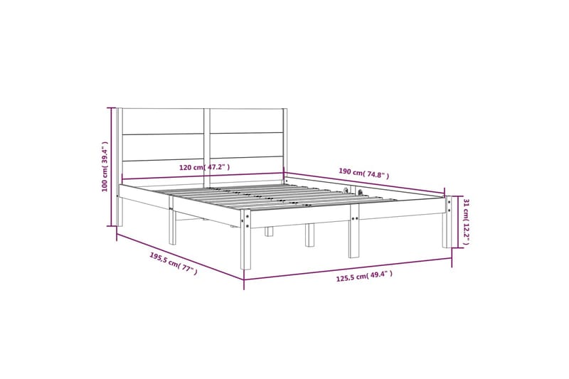 beBasic sengeramme 120x190 cm Small Double massivt træ - Brun - Møbler - Senge - Sengeramme & sengestel