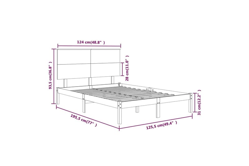 beBasic sengeramme 120x190 cm Small Double massivt træ - Brun - Møbler - Senge - Sengeramme & sengestel