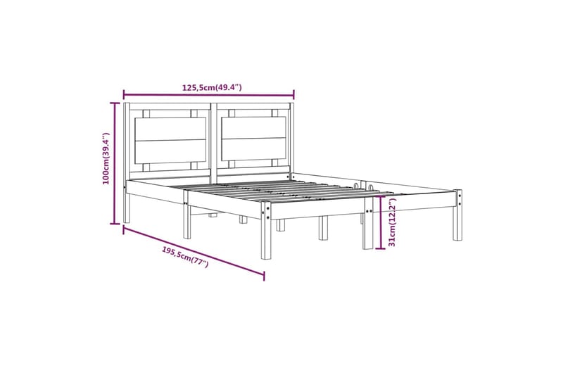 beBasic sengeramme 120x190 cm Small Double massivt træ - Brun - Møbler - Senge - Sengeramme & sengestel