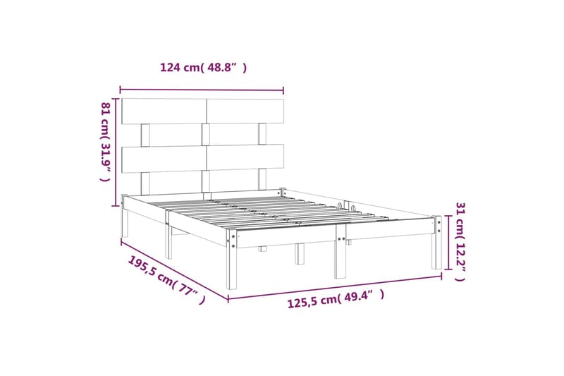 beBasic sengeramme 120x190 cm Small Double massivt træ - Brun - Møbler - Senge - Sengeramme & sengestel