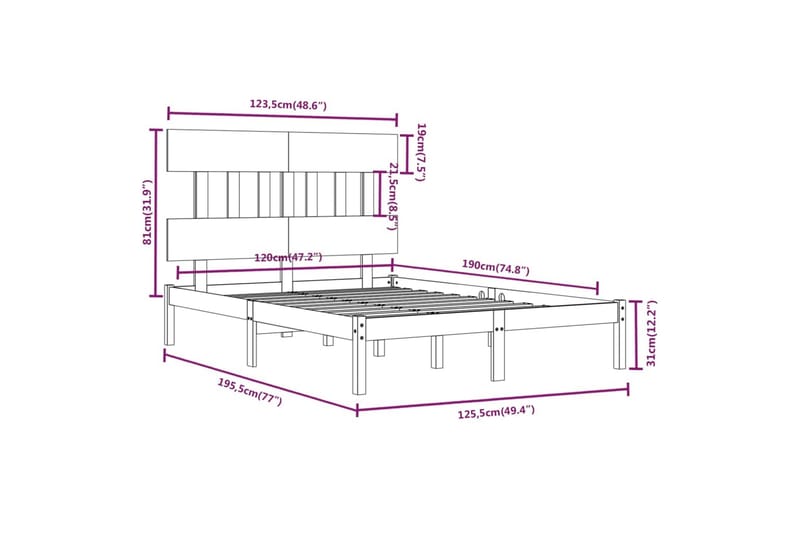 beBasic sengeramme 120x190 cm Small Double massivt træ - Brun - Møbler - Senge - Sengeramme & sengestel