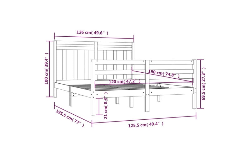 beBasic sengeramme 120x190 cm Small Double massivt træ - Brun - Møbler - Senge - Sengeramme & sengestel