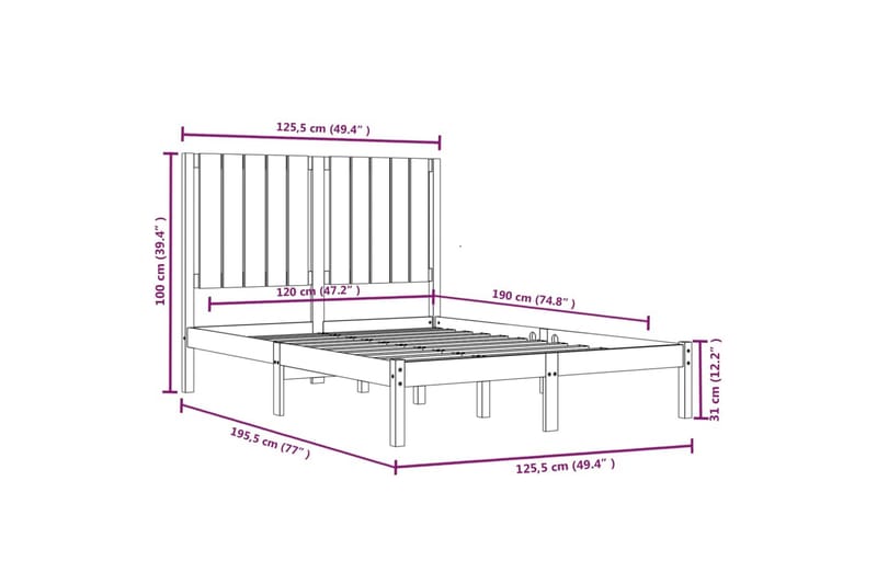 beBasic sengeramme 120x190 cm Small Double massivt træ hvid - Hvid - Møbler - Senge - Sengeramme & sengestel