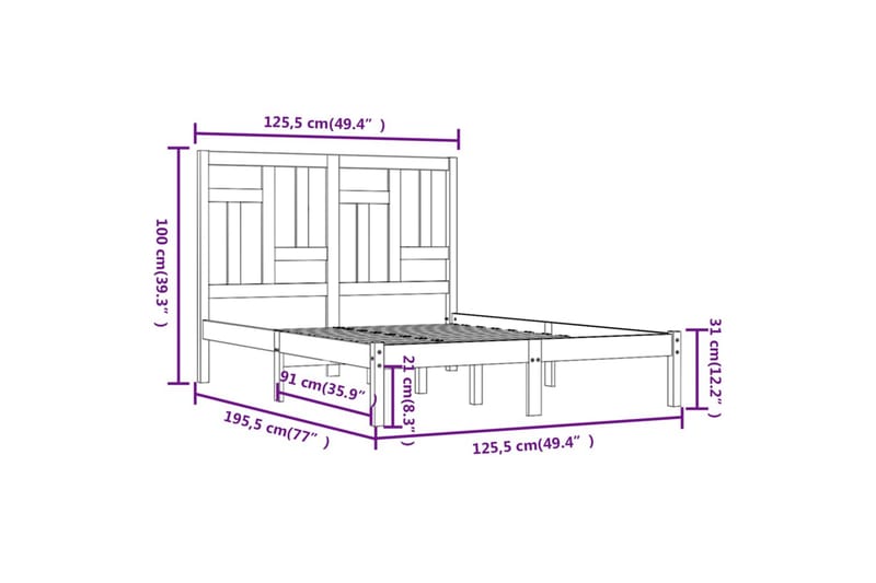 beBasic sengeramme 120x190 cm Small Double massivt træ hvid - Hvid - Møbler - Senge - Sengeramme & sengestel