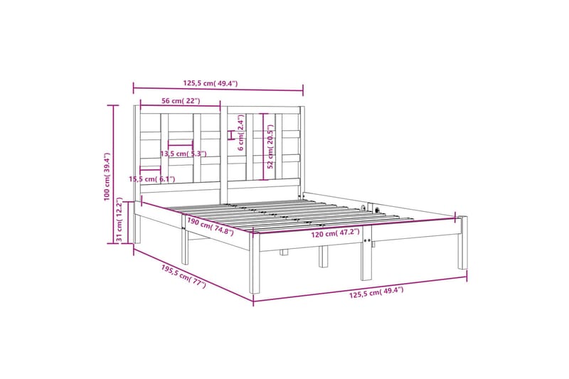 beBasic sengeramme 120x190 cm Small Double massivt træ hvid - Hvid - Møbler - Senge - Sengeramme & sengestel