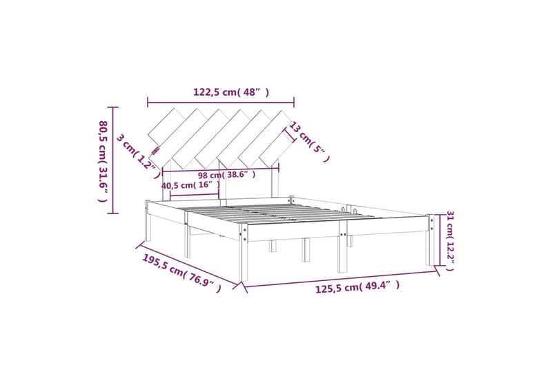 beBasic sengeramme 120x190 cm Small Double massivt træ hvid - Hvid - Møbler - Senge - Sengeramme & sengestel