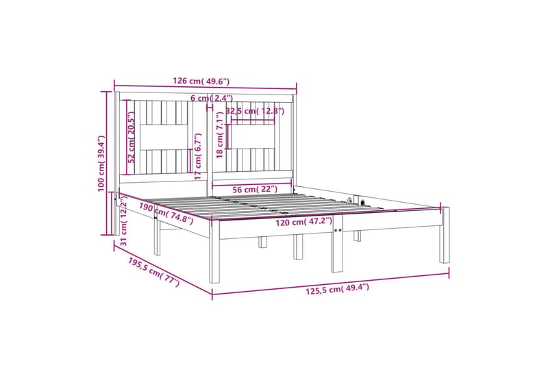 beBasic sengeramme 120x190 cm Small Double massivt træ hvid - Hvid - Møbler - Senge - Sengeramme & sengestel