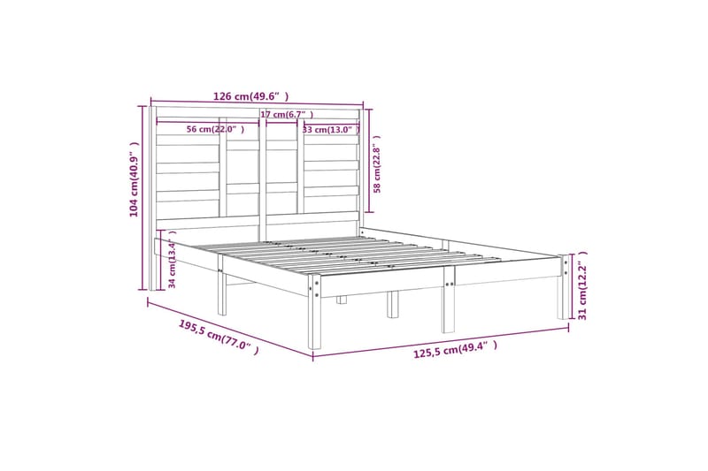 beBasic sengeramme 120x190 cm Small Double massivt træ hvid - Hvid - Møbler - Senge - Sengeramme & sengestel