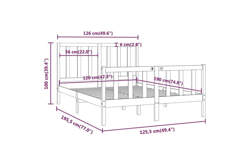 beBasic sengeramme 120x190 cm Small Double massivt træ sort - Sort - Møbler - Senge - Sengeramme & sengestel