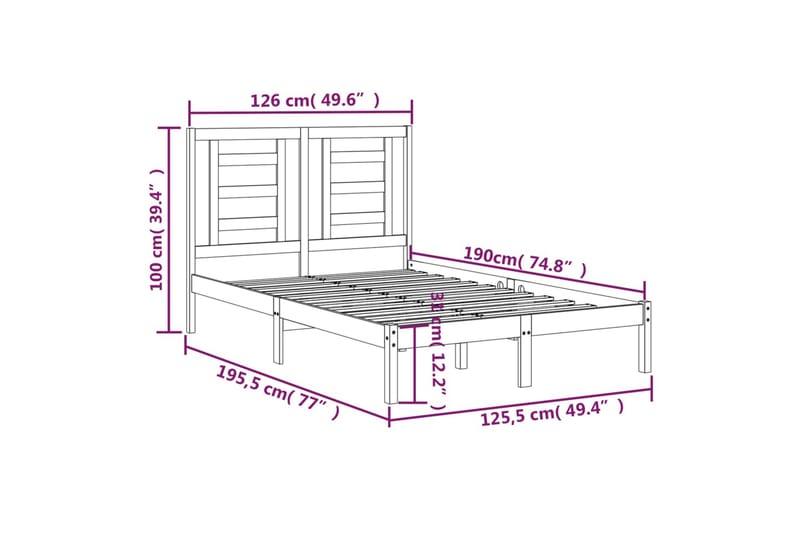 beBasic sengeramme 120x190 cm Small Double massivt træ sort - Sort - Møbler - Senge - Sengeramme & sengestel