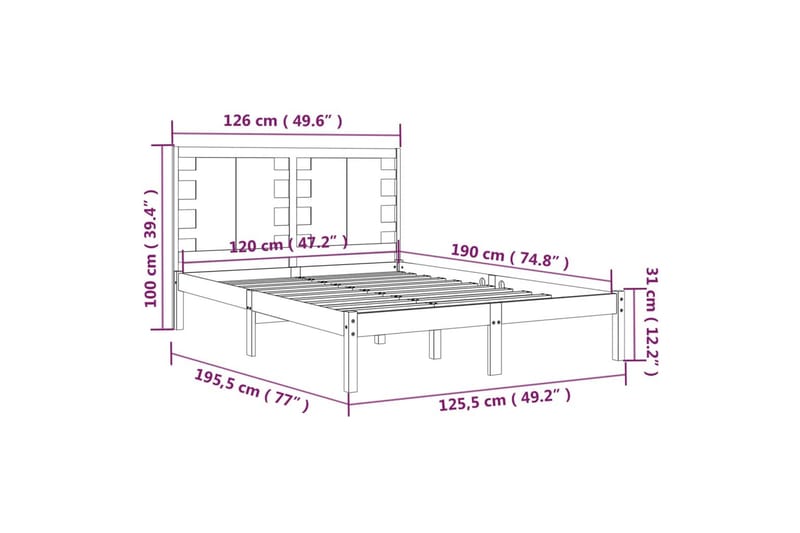 beBasic sengeramme 120x190 cm Small Double massivt træ sort - Sort - Møbler - Senge - Sengeramme & sengestel