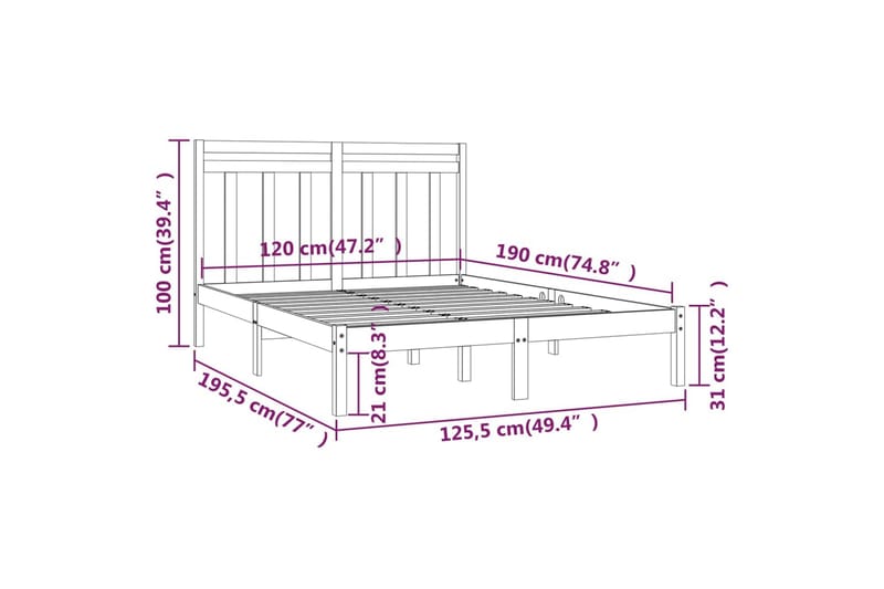 beBasic sengeramme 120x190 cm Small Double massivt træ sort - Sort - Møbler - Senge - Sengeramme & sengestel