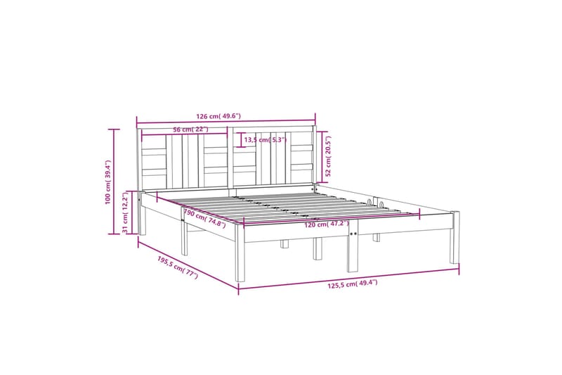 beBasic sengeramme 120x190 cm Small Double massivt træ sort - Sort - Møbler - Senge - Sengeramme & sengestel