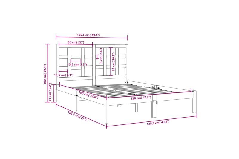 beBasic sengeramme 120x190 cm Small Double massivt træ sort - Sort - Møbler - Senge - Sengeramme & sengestel