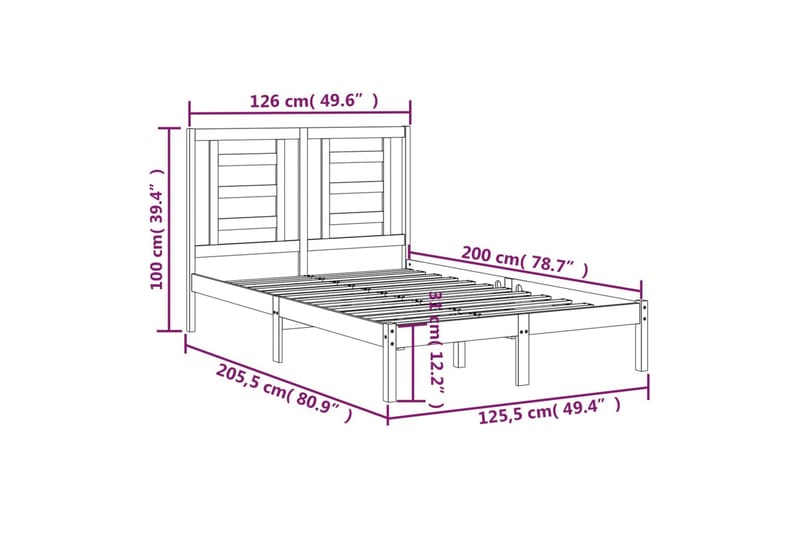 beBasic sengeramme 120x200 cm massivt fyrretræ - Brun - Møbler - Senge - Sengeramme & sengestel