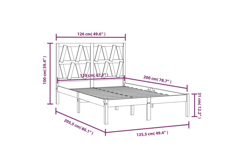 beBasic sengeramme 120x200 cm massivt fyrretræ - Brun - Møbler - Senge - Sengeramme & sengestel