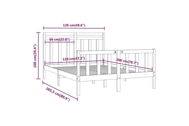 beBasic sengeramme 120x200 cm massivt fyrretræ - Brun - Møbler - Senge - Sengeramme & sengestel