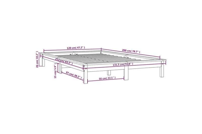 beBasic sengeramme 120x200 cm massivt fyrretræ hvid - Hvid - Møbler - Senge - Sengeramme & sengestel