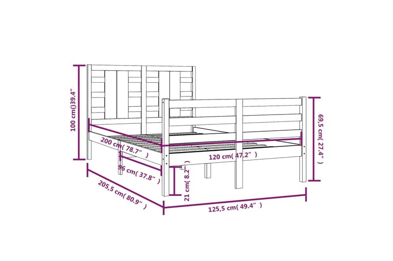 beBasic sengeramme 120x200 cm massivt fyrretræ hvid - Hvid - Møbler - Senge - Sengeramme & sengestel