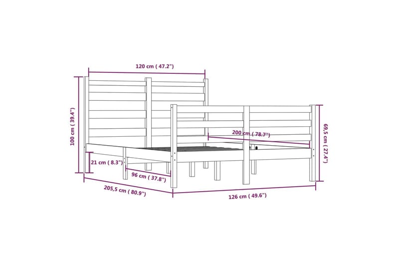 beBasic sengeramme 120x200 cm massivt fyrretræ hvid - Hvid - Møbler - Senge - Sengeramme & sengestel