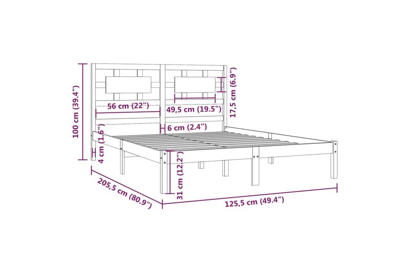 beBasic sengeramme 120x200 cm massivt fyrretræ sort - Sort - Møbler - Senge - Sengeramme & sengestel