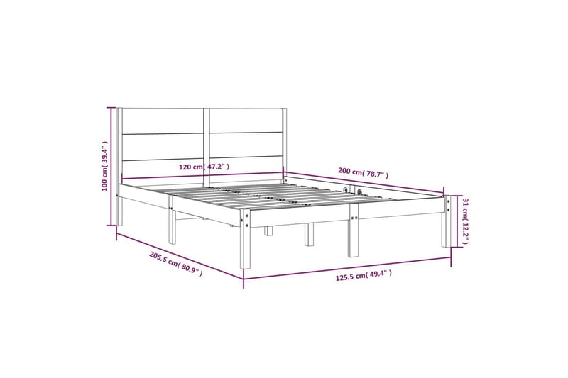 beBasic sengeramme 120x200 cm massivt fyrretræ sort - Sort - Møbler - Senge - Sengeramme & sengestel