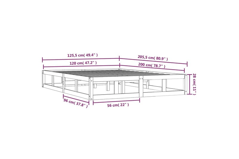 beBasic sengeramme 120x200 cm massivt træ - Brun - Møbler - Senge - Sengeramme & sengestel