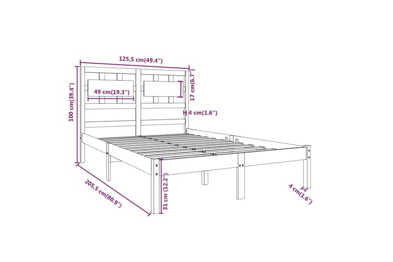 beBasic sengeramme 120x200 cm massivt træ - Brun - Møbler - Senge - Sengeramme & sengestel