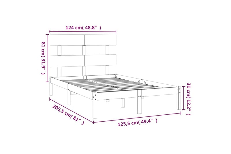 beBasic sengeramme 120x200 cm massivt træ - Brun - Møbler - Senge - Sengeramme & sengestel