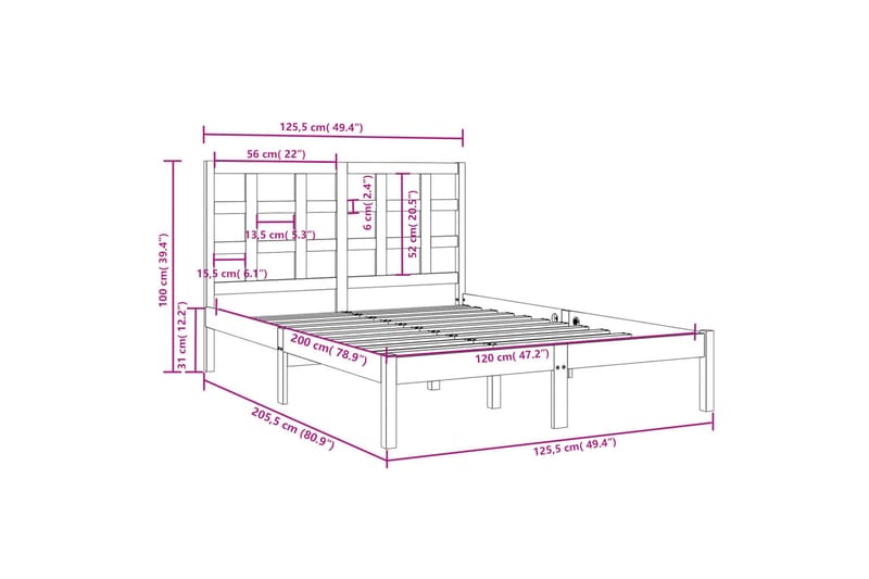 beBasic sengeramme 120x200 cm massivt træ gyldenbrun - Brun - Møbler - Senge - Sengeramme & sengestel